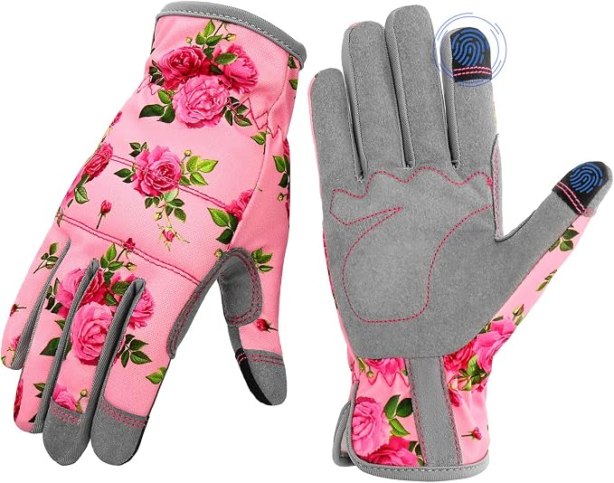YRTSH Leather Gardening Gloves for Women, Flexible Breathable Garden Gloves | Thorn Proof Working Gloves for Weeding, Digging, Planting and Pruning, Large, Pink