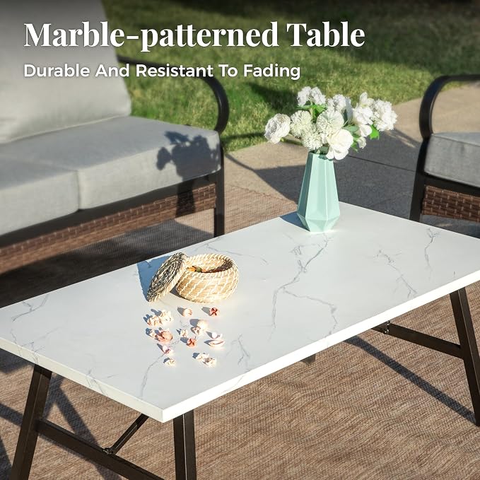MIXPATIO Patio Furniture Set with Coffee Table, Outdoor Conversation Set with 2 x Fixed Chairs, 2 x Swivel Chairs, 1 x 3-Seat Sofa for Lawn Garden Backyard, Grey