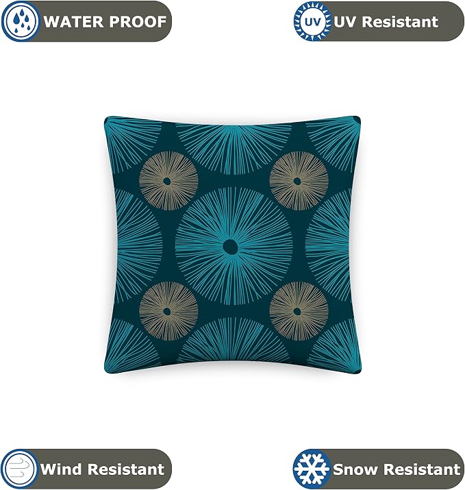 Covers & All Outdoor Square Throw Pillow Cover with Zipper - for Patio Furniture Sofa, Car, Bed UV Resistant Durable Polyester Cushion Case for Home Décor. (16" X 16", Design 03)