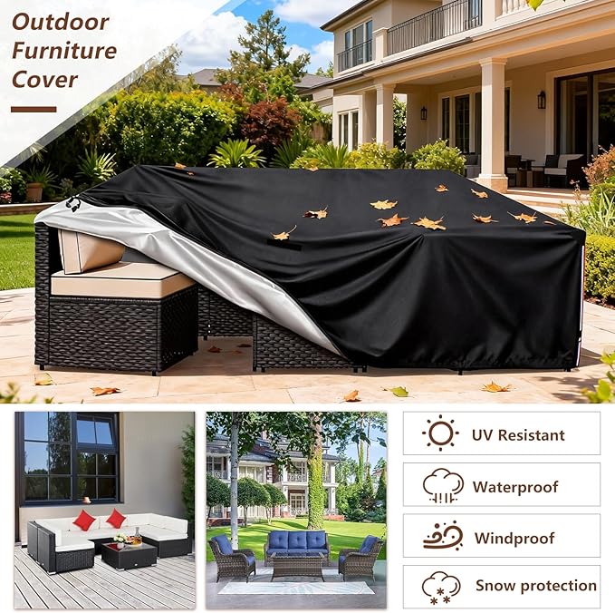 Patio Furniture Covers Waterproof,Heavy Duty Outdoor Furniture Covers, Rectangle Patio Table Cover Fits 5-8Piece Sectional Set Outdoor Chair Couch Table Sets (111"L x 74"W x 28"H)