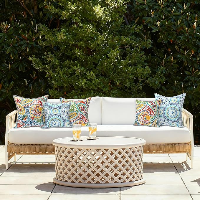 LVTXIII Pack of 2 Outdoor Throw Pillow Covers Accent Waterproof Pillow Covers ONLY, Patio Square Cushion Cases for Garden Balcony Couch Sofa Decoration 18x18 inch, Paisley Multi