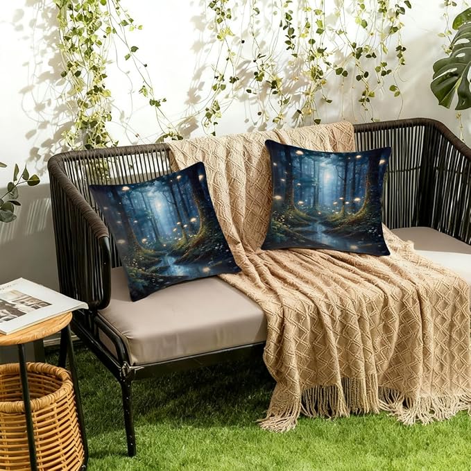 20x20 Inch Outdoor Pillow Covers Set of 2 Waterproof Throw Pillow Covers Decorative Couch Cushion Covers Art Forest River Square Pillowcases Protectors for Patio Garden Sofa