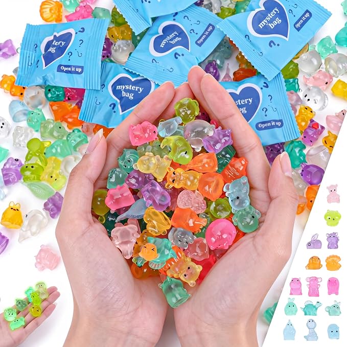 320 Pcs Mystery Mini Resin Animals Blind Bags,Tiny Glow in The Dark Animal Resin Models, mini resin figures,resin animals variety pack for Birthday Party Gift, DIY Crafts, Ornaments, Random Design