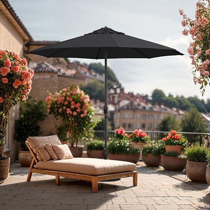 California Umbrella 12-Year Protection 9-Ft Outdoor Patio Umbrella, Sunbrella Fade-Resistant Fabric, Auto-Tilt, Heavy Duty Aluminum Frame, 8 Reinforced Ribs for Pool or Deck, Bronze Pole, Black