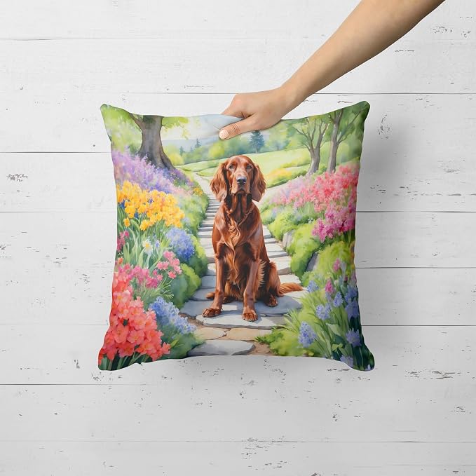 Caroline's Treasures Irish Setter Spring Path Throw Pillow Machine Washable, Indoor Outdoor Decorative Pillow for Couch, Bed or Patio, 18Hx18W