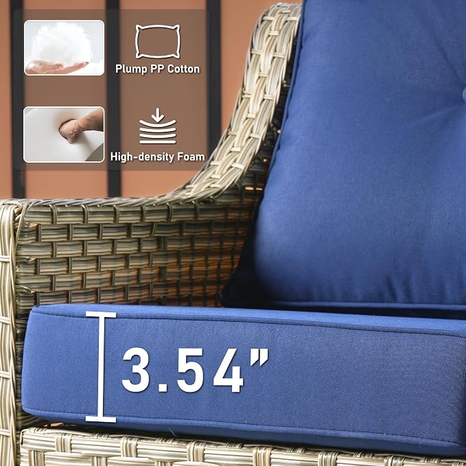 HOOOWOOO 6 Piece Patio Furniture Conversation Sets with Swivel Rocking Chairs,Outdoor Wicker Furniture with Ottoman,All Weather Resistant High Back Rattan Conversational Set(Navy Blue)