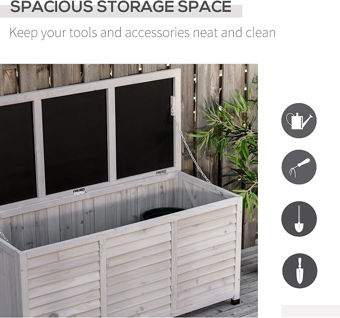 75 Gallon Wooden Deck Box, Outdoor Storage Container with Aerating Gap Weather Fighting, Grey