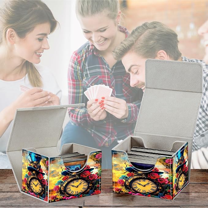 Card Deck Box for MTG, Cards Storage Box Fits 120+ Sleeved, Leather Small Size Strong Magnetic Closing Card Case for Board Games Magic TCG CCG Baseball Collection, Sunflower Yellow Cow