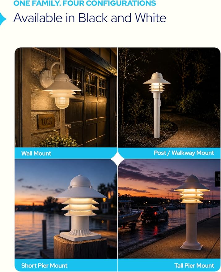 Nautical Post Mount Outdoor Lighting, Salt-Air Tough Rust-Proof Non-Metallic Coastal Lamps, Fits 3" Poles, UL Listed Dock Patio Fence Deck Porch Outdoor Walkway Lights, USA Made, Matte White | Anti-Rust, Waterproof Coastal Outdoor LED Lighting for Yard...