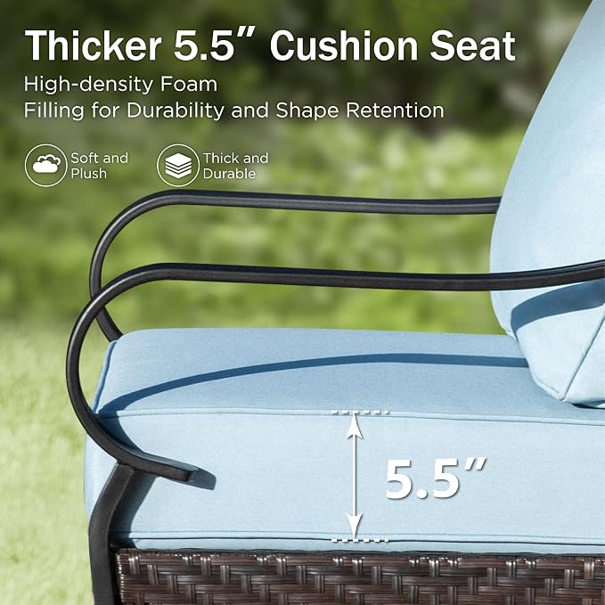 Patio Furniture Set with 32" Fire Pit Table,Patio Conversation Sets 4 Fixed Chairs with Thick Cushion and 50000 BTU Fire Pit Table (5 Pieces,Blue