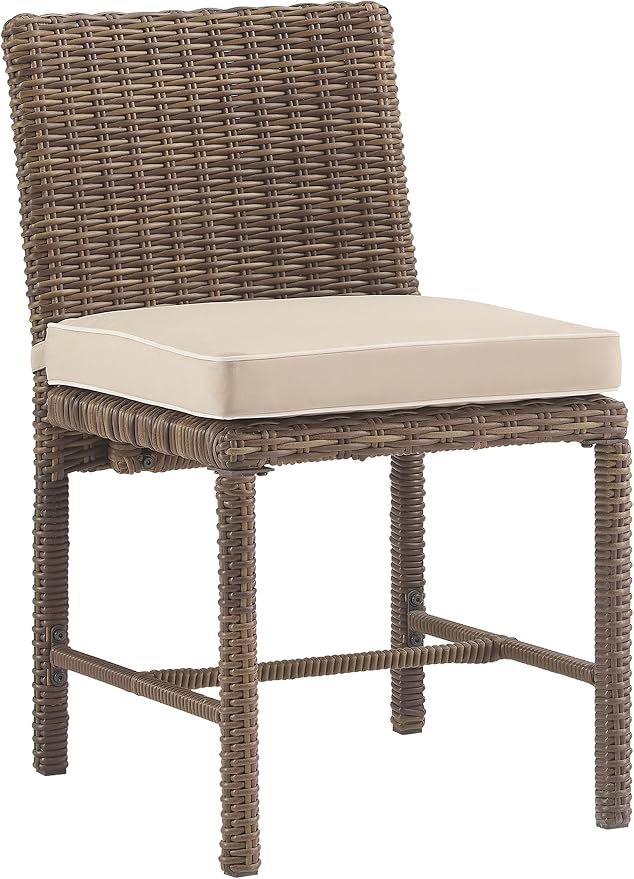 Crosley Furniture Bradenton 2-Piece Outdoor Chair Set, Wicker Dining Patio Chairs for Deck, Backyard, Weathered Brown with Sand Cushions