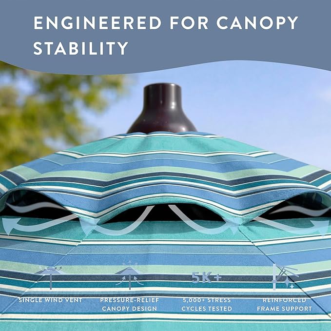 California Umbrella 12-Year Protection 7.5-Ft Outdoor Patio Umbrella, Sunbrella Fade-Resistant Fabric, Auto-Tilt, Heavy Duty Aluminum Frame, 8 Reinforced Ribs for Pool or Deck, Bronze Pole, Dolce Oasis