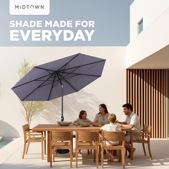 Midtown Umbrellas 10-Year-No-Fade - 8 Feet outdoor umbrella Terylast Purple Texture Polyester Fabric - Auto-Tilt Aluminum Frame Patio Umbrella For Deck, Garden, Pool - Black Pole