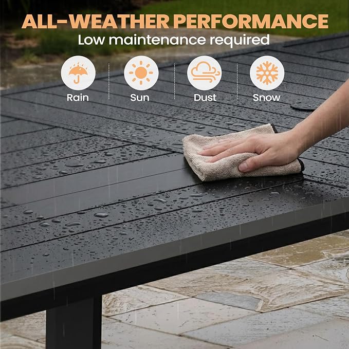 Pellebant 11 Pieces Aluminum Patio Table and Chairs Set - 94" Rectangular Table and Foldable Chair Outdoor Dining Set with Umbrella Hole, Weather Resistant Sturdy Frame for Deck, Porch & Backyard