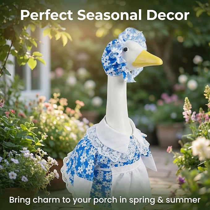 Summer Porch Goose Outfits, Cute Daisy Dress Costume for 23 Inch Goose Statue, Flower Goose Clothes for Garden Porch Yard Lawn Patio Decor