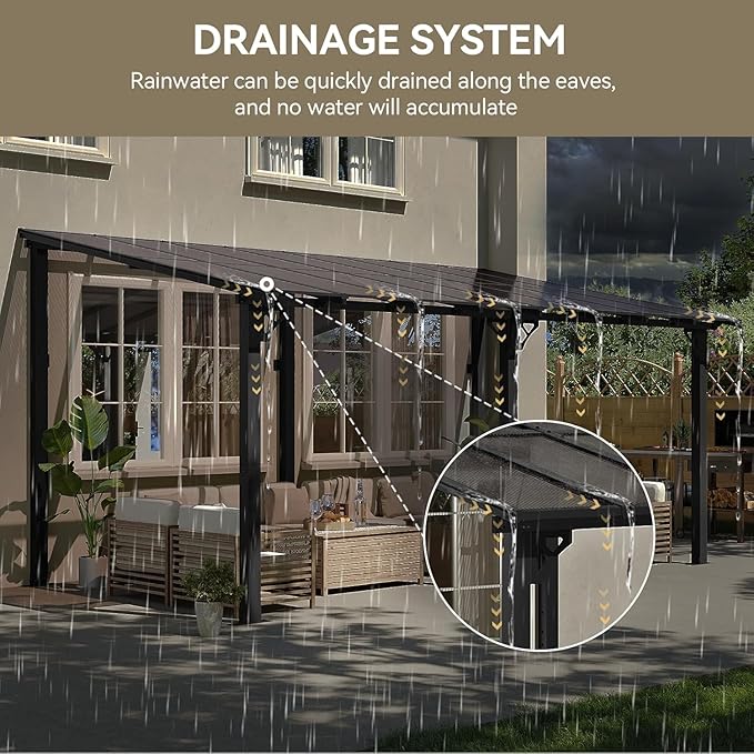 Aoxun 16’x10’ Gazebo, Wall Mounted Gazebos Pergola on Clearance, Outdoor Patio, Large Wall-Mounted Heavy Duty Awnings for Patio, Decks, Backyard (Black)