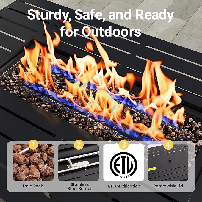 FansaFurn 7-Pieces Outdoor Patio Furniture Set with 43" Fire Pit Table, Outdoor Metal Sectional Sofa with Cushions, Outdoor Conversation Set for Garden, Balcony, Deck, Backyard, Grey