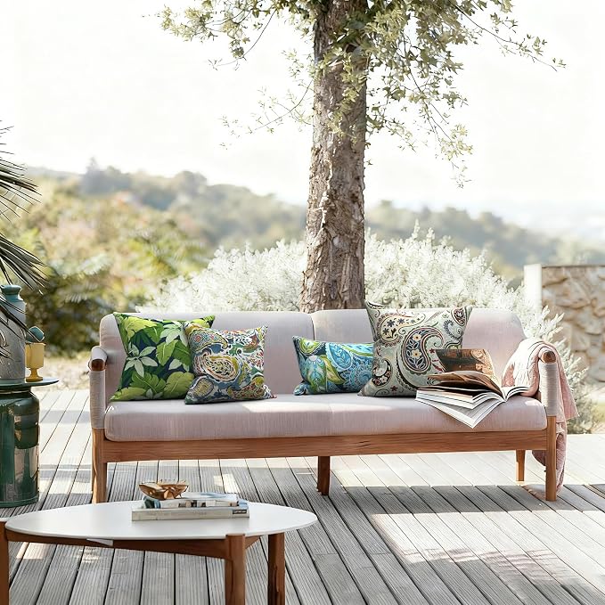 LVTXIII Outdoor Throw Pillows 16x16 Inch, Set of 2 Square Decorative Pillows with Inserts for Patio Furniture, Porch Chair, Garden Sofa, Paradise Paisley