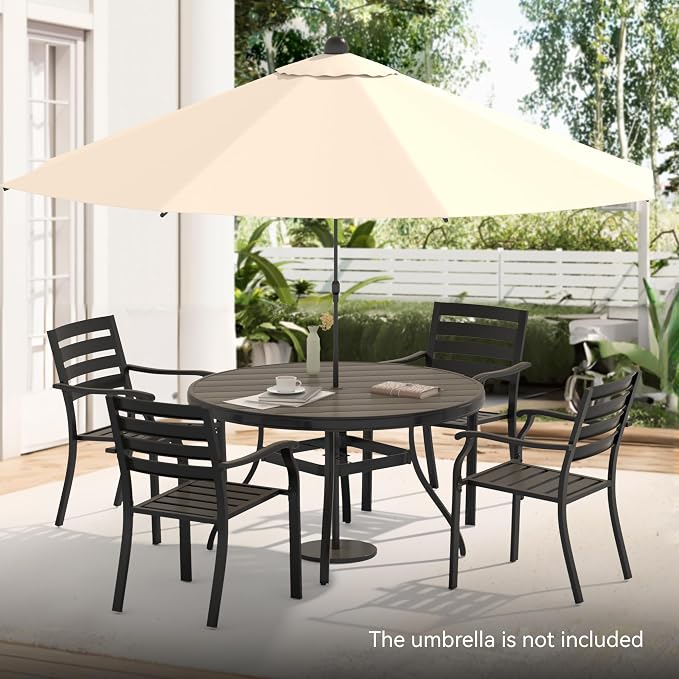 LUMISOL 5-Piece Outdoor Patio Dining Set, 4 Stackable Metal Dining Chairs and 40.6" Round Metal Dining Table, Outdoor Table and Chairs for Lawn Garden Backyard, Black