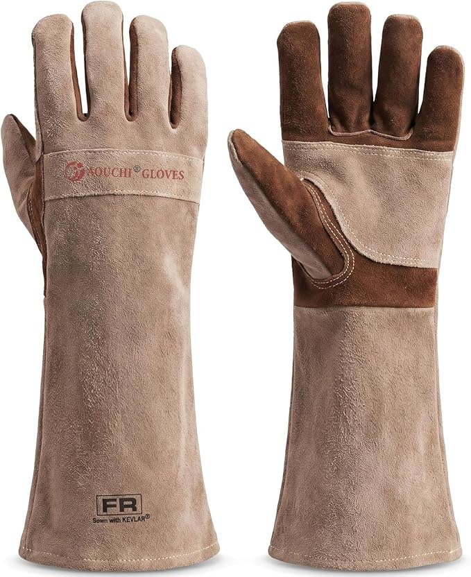 Welding Gloves -Long Sleeve Fireproof and Heat Resistant 15IN. | Cowhide Leather Gloves for Gardening,BBQ,Oven,Grill,Tig,Mig,Baking,Furnace,Stove,Animal Handling Best Gift for Man