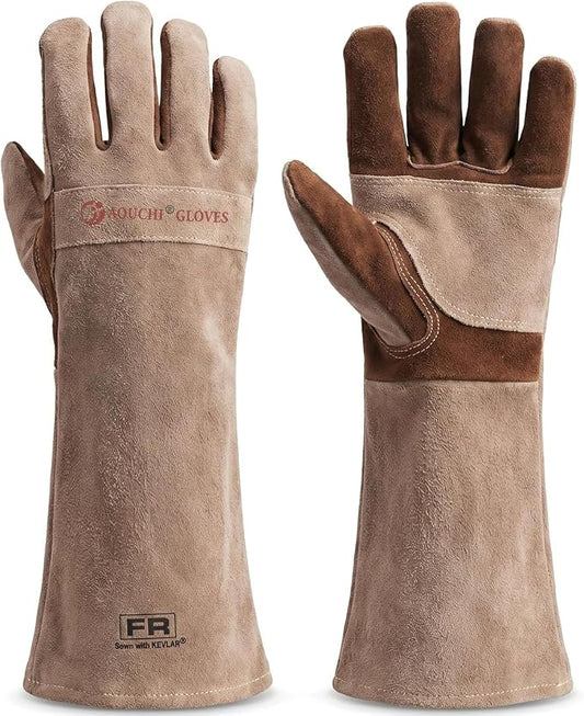 Welding Gloves -Long Sleeve Fireproof and Heat Resistant 15IN. | Cowhide Leather Gloves for Gardening,BBQ,Oven,Grill,Tig,Mig,Baking,Furnace,Stove,Animal Handling Best Gift for Man