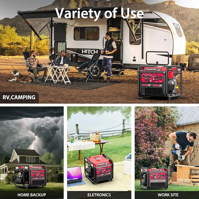 PowerSmart 4400W Open Frame Inverter Generator, Gas Powered, CO-Sensor, Lightweight & Quiet for Home Use and Emergency Backup, Camping, EPA Compliant
