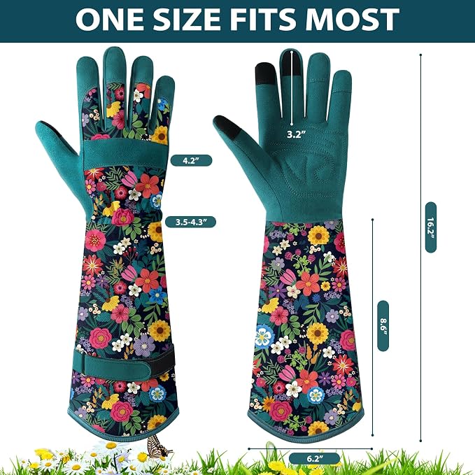 Trifabricy Gardening Gloves for Women, Leather Long Garden Gloves with Grip, Thorn-Proof Puncture-Resistant Work Gloves