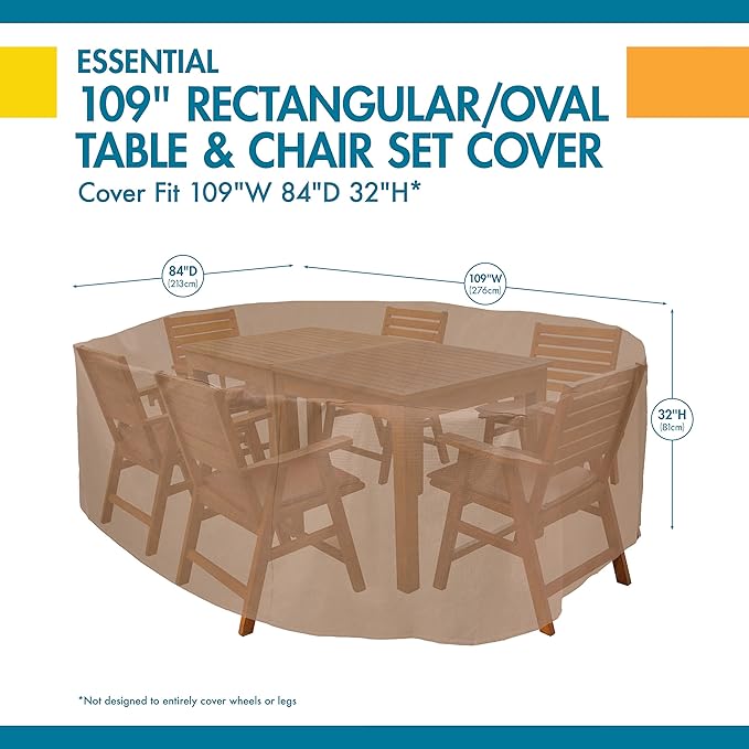 DUCKCOVERS Essential Water-Resistant 109 Inch Rectangular/Oval Patio Table & Chair Set Cover, Outdoor Table Cover