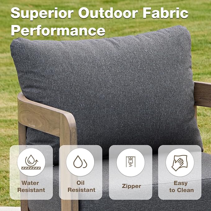 Outdoor Patio Furniture Set, 5 Pieces Modern Metal Patio Conversation Set with 6" Thick Cushions, Outdoor Lounge Sofa 350lbs for Backyard Porch Balcony, Grey