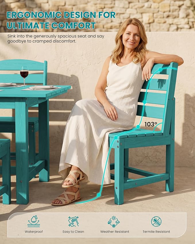 SERWALL All Weather Armless Outdoor Dining Chair Set of 2, Aruba | Armless Dining Chairs built to last with 330 lb capacity. Compact 24.6"Dx19.3"Wx33.6"H. Weatherproof & easy to clean.