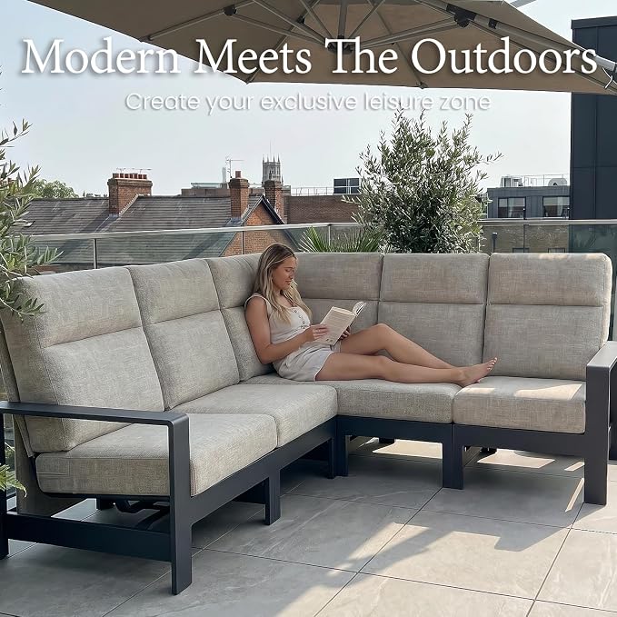 LayinSun 2-Piece Patio Furniture Set, Outdoor Aluminum Conversation Set with Swivel Chair and 6" Thick Cushions, Modern Sectional Sets for Balcony Backyard Pool