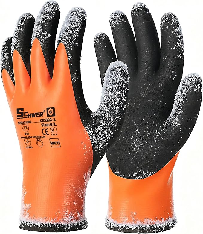 Schwer 100% Waterproof Winter Work Gloves Latex Coated, CR3302-1, L | ANSI A2 Cut Resistant, Enhanced Warmth & Durability, for Shoveling Snow, Ice Fishing, Outdoor Cold Weather Keep Hands Warm