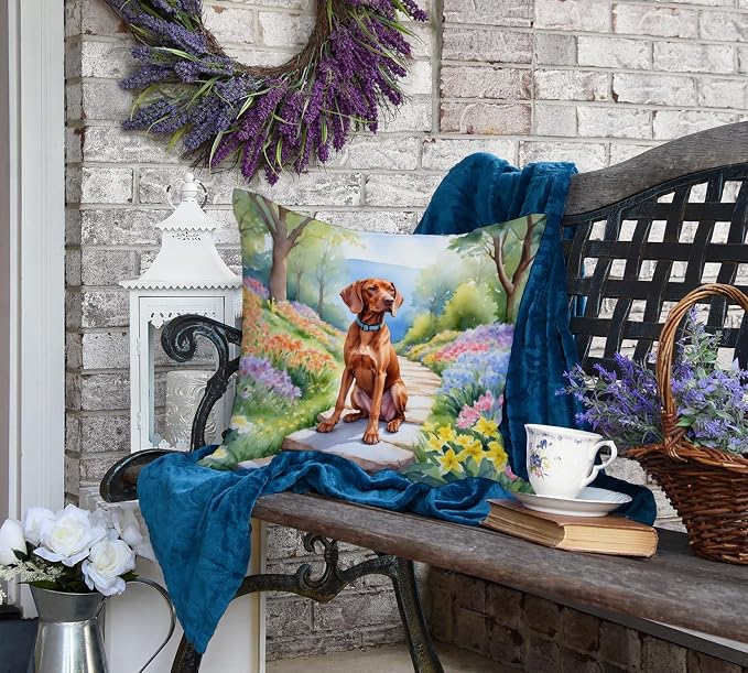 Caroline's Treasures Vizsla Spring Path Throw Pillow Machine Washable, Indoor Outdoor Decorative Pillow for Couch, Bed or Patio, 18Hx18W