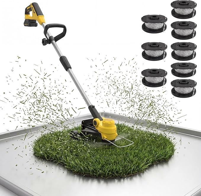 12" Cordless String Trimmer Weed Wacker, Battery Powered Grass Trimmer with 2 x 2.0Ah Batteries & Fast Charger, Includes Wheels and 8 Replacement Spool Lines for Lawn Care