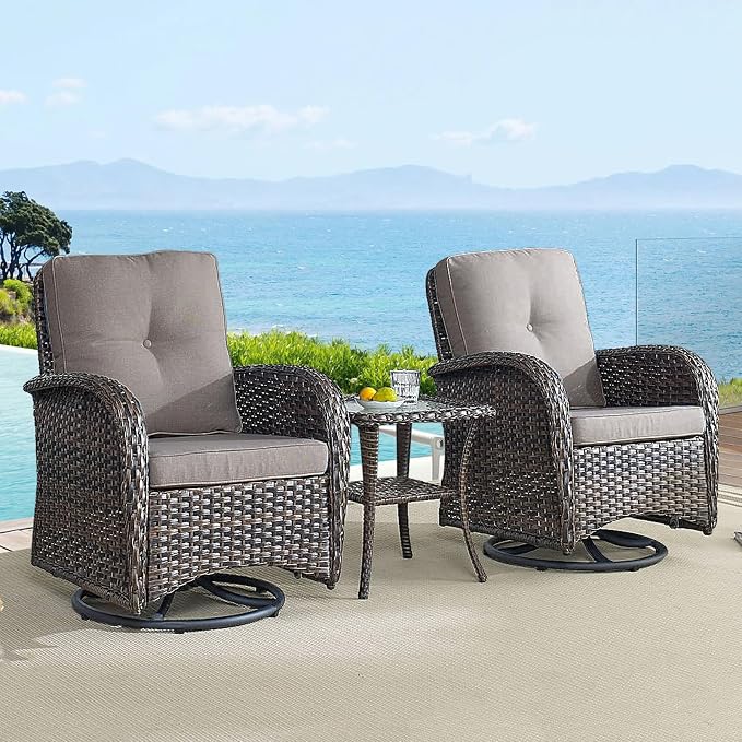 HUMMUH 7-Piece Outdoor Patio Furniture All-Weather PE Wicker Outdoor Conversation Set-Patio Couch Swivel Rocker Chairs with Ottomans Tables for Backyard,Poolside,Deck