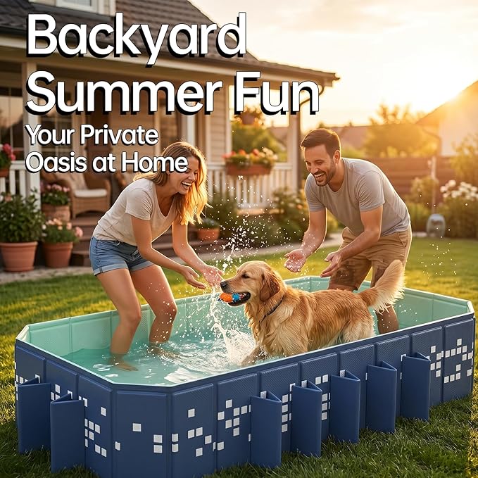 Foldable Swimming Pool, 122"x65"x19.7" Large Non-Inflatable Collapsible Pool for Kids & Adults, Thickened Hard Plastic Portable Backyard Pool, Mosaic Pattern Oversized Outdoor Kiddie Pool