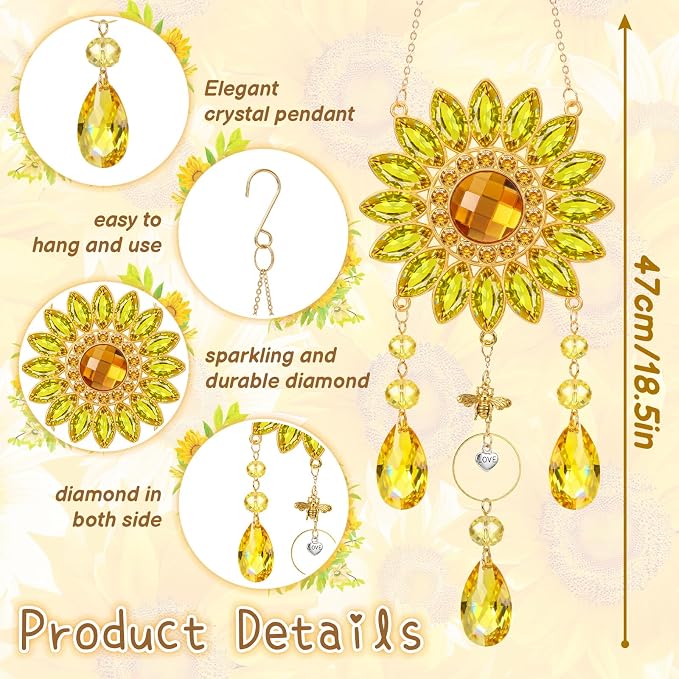 Sunflower Gifts for Women, Summer Home Garden Sunflower Decor, Yellow Flower Hanging Crystal Suncatchers for Windows,Christmas Housewarming Birthday Sunshine Gifts for Mom Grandma Teacher