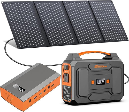 Solar Power Station with Foldable Solar Panel 40W, Portable 110V Outlet Power Bank 100W Solar Generator with Panels Included, Portable Battery Pack for Camping Laptop Smart Devices RV Outdoor Backup
