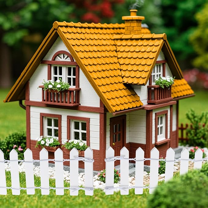Bewudy 35 Inches Mini Fairy Garden Fence, Small Wood Decorative Picket Fence, White Picket Fence Miniature Ornaments for Dollhouse Plant Pot Fairy Garden Accessories Outdoor