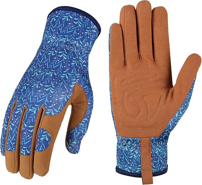 Bamllum Gardening Gloves for Women, Leather Garden Gloves | Breathable Garden Gloves with a Padded Palm, Flexible Fit and Elastic Wrist for Weeding, Digging, Planting and Pruning