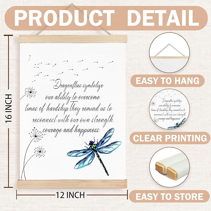 FDHSPAAM Inspirational Dragonfly Wall Art Decor, Inspirational Posters for Home Office, Blue Dragonfly Motivational Wall Decor for Home Bedroom Living Room Office, 12x16 Inch