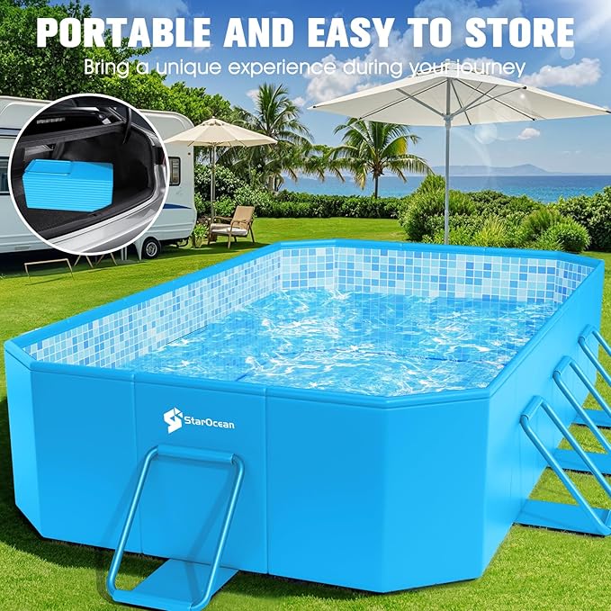 StarOcean 2026 Foldable Pool, Large Non-Inflatable Swimming Pool for Kids,Adult Collapsible Pools Hard Plastic Shell, Oversized Thickened,Portable Folding Kids Pools for Backyard 89"x48"x20"-Dark Blue