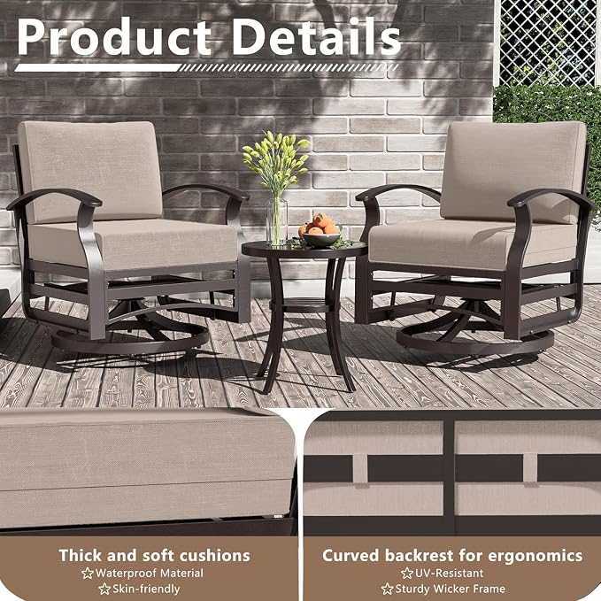 Aluminum Patio Furniture Set with Fire Pit Table, 7 Seats Outdoor Patio Conversation Sets with Swivel Chair Modern Metal Sectional Sofa with Upgrade Cushions for Patio, Backyard - Sand