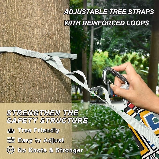 Camping Hammock Outdoor Hammocks for Outside Geometric Beach Trees Portable Lightweight with Pockets Tree Straps Indoor