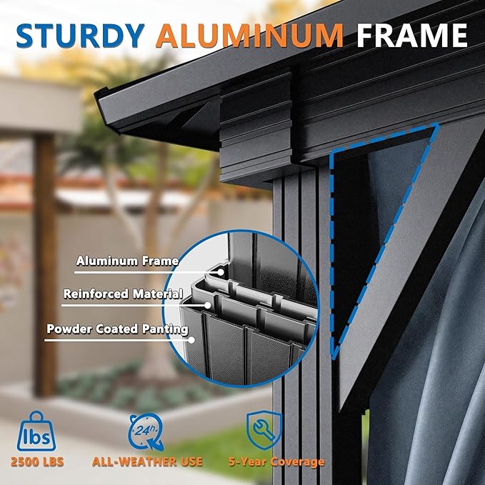 HOTEEL 10x12 Hardtop Gazebo on Clearance with Heavy Duty Galvanized Steel Double Metal roof,Aluminum Frame,Patio Hard Top Screened in Gazebo with Curtains,Outdoor Permanent Pavillon for Backyard,Gray