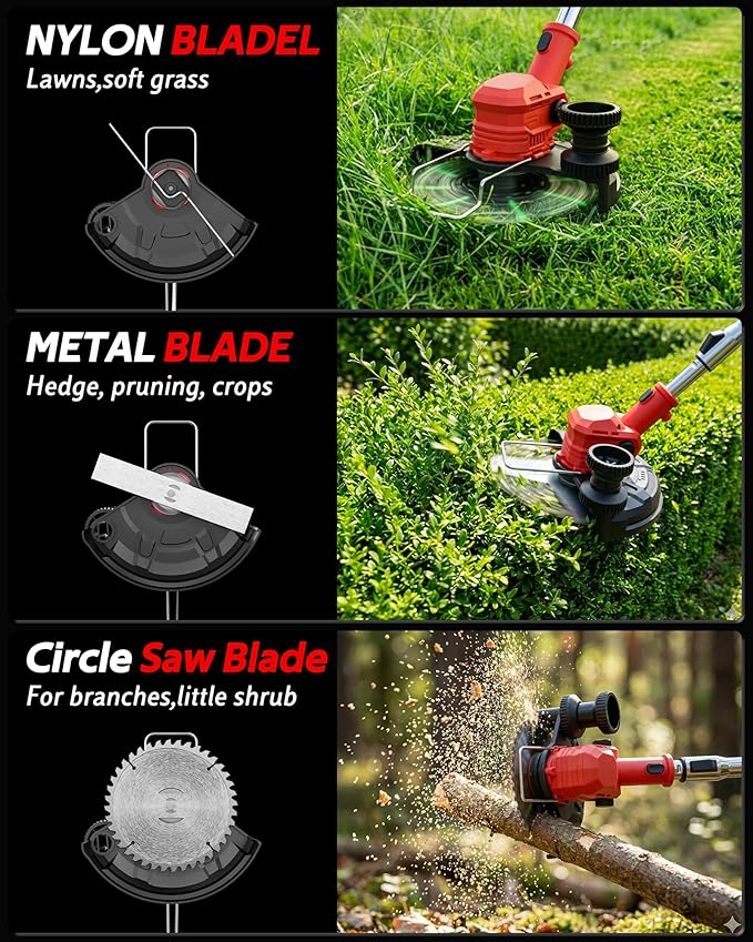 Electric Weed Wacker, Cordless Weed Eater Battery Powered,Light Weight Grass Trimmer with 3 Types Blades & 2 Batterys,Cordless String Trimmer
