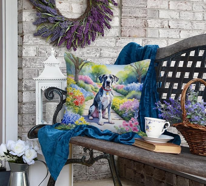 Caroline's Treasures Great Dane Spring Path Throw Pillow Machine Washable, Indoor Outdoor Decorative Pillow for Couch, Bed or Patio, 18Hx18W