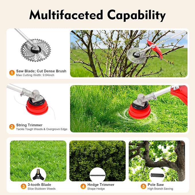 2-Stroke Gas Powered Grass Trimmer, 51.7CC 6500RPM 1.4KW Cordless Lawn Edgers Lawn Edger Grass Eater Gas Powered Weed Wacker Brush Cutter Blade with Guide Plate Guard (51.7CC,6500RPM,1.4KW)