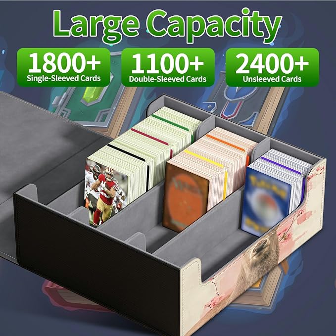 Large Card Deck Box for MTG, Fits 1200+ Sleeved Cards, PU Leather Storage Case with Strong Magnetic Closure, Multiple Colors for TCG CCG Baseball Card Collections, Peach Blossom Deer