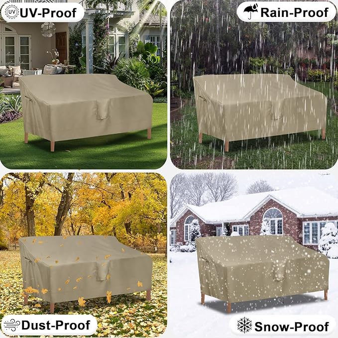 OutdoorLines Outdoor Waterproof Patio 3-Seater Couch Cover - UV Resistant Patio Sofa Furniture Covers Weatherproof Heavy Duty Glider Covers for Outdoor Furniture, 88Wx32.5Dx33H Inches, Camel